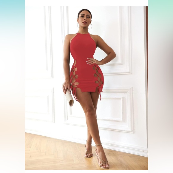 SHEIN SXY Lace Up Front Halter Neck Bodycon Dress 💕 - Picture 2 of 7